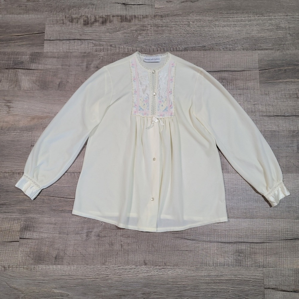 VTG 80s Brushed with Softness Floral Patchwork Button Up PJ Blouse Top Cottage
